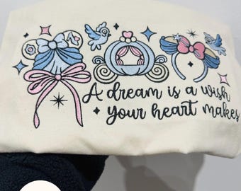 Disney Inspired Cinderella Princess Embroidered Sweatshirt /T-shirt , Disney Sweatshirt, Disney Princess , Fairytale Apparel, Magical Gift