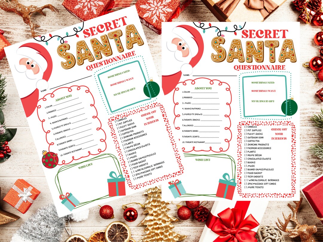 Secret Santa Questionnaire Christmas Party Work Secret Santa Secret Santa Survey Secret