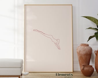 Female Line Art, Diving Poster, One Line Drawing, Single Line Art, Minimalist Line Art, Digital Download