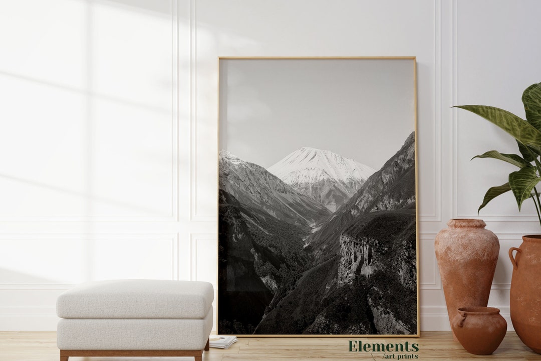 Mountain Art Print, Black White Wall Art, Forest Poster, Landscape ...