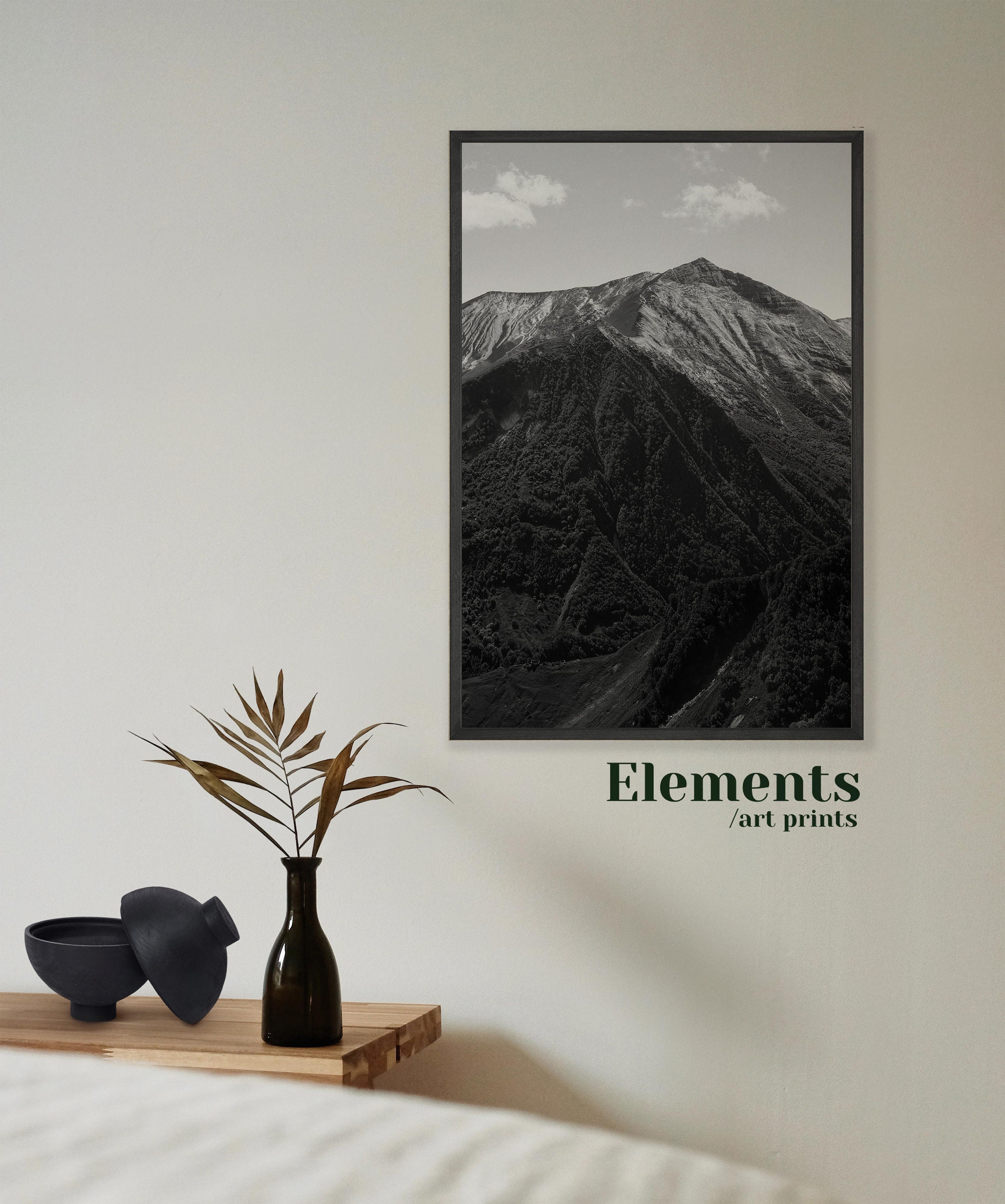 Mountain Art Print, Black White Wall Art, Forest Poster, Landscape ...