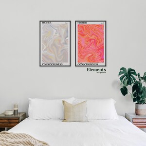 May include: Two framed abstract art prints with a swirling, marble-like design. The prints are titled "Higher Consciousness" and are part of the "Elements Art Prints" collection.