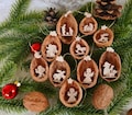 Real walnut shells with fretwork tree branch pendant
