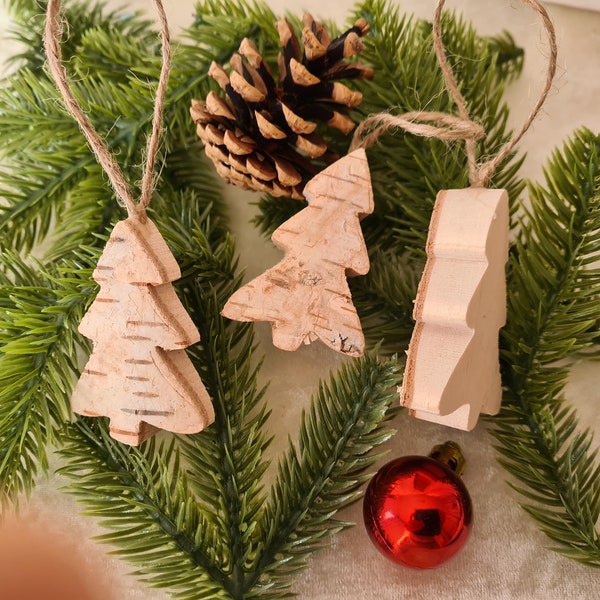 Christmas tree pendant with bark, tree decoration, birch bark fir tree