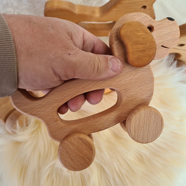 Holz-Schiebe-Tier Hund mit Wackelohren, Kinder-Holzsielzeug
