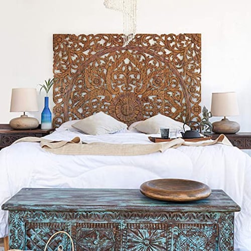 Headboard Boho Bedroom Hand Carved King Size Bed Headboard Etsy