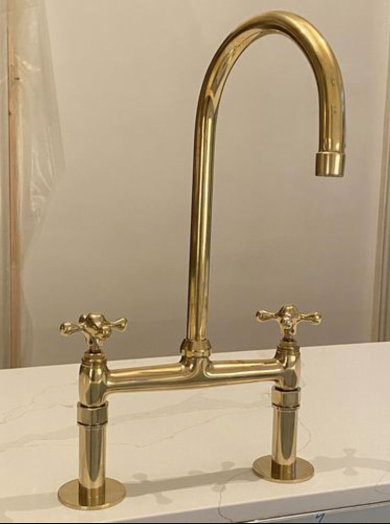 Unlacquered Brass Kitchen Faucet Solid Brass Bridge Kitchen - Etsy