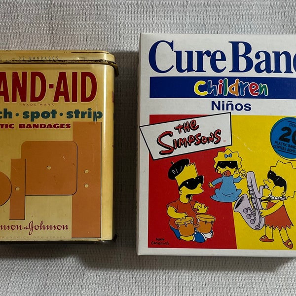 Vintage Band-AIDS Metal Tin and The Simpsons  Cure Band lot