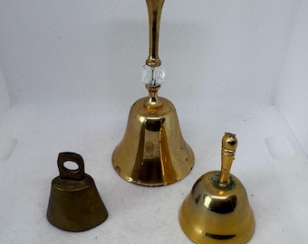 Vintage Brass Hand Bells - Set of 3, Rustic Farmhouse Decor