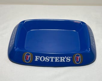 Vintage Foster’s Beer Ashtray – Blue Plastic “Australia’s Famous Beer” Breweriana Bar Decor