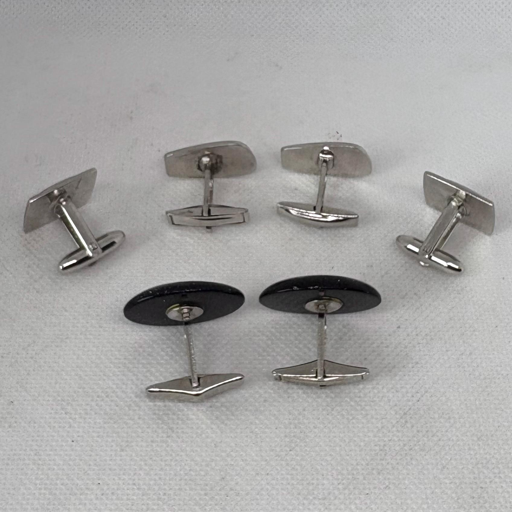 Lot De 3 Paires De Boutons De Manchette Vintage - Argent Et Noir, Motif Confettis Lucite, 20ème Anniversaire