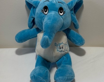 Peluche de elefante azul y blanco bordado de 28 cm (11").