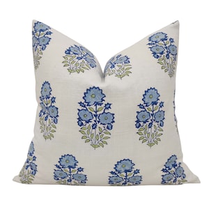 Mughal Floral blue tan Decorative Pillow Cover, Throw Pillow, Accent Pillow, Pillow Sham blue white pillow
