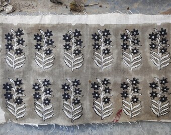 Tela de lino con estampado de bloques, diseño floral, hecha a mano