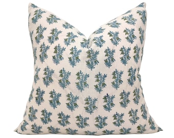 Hand Block Print Cotton Pillow Cover: Floral Throw Pillow