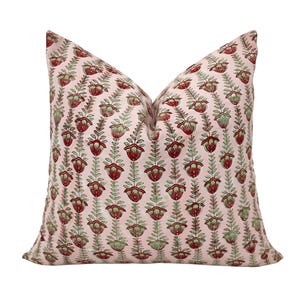 Hand Block Print Pillow Cover: Organic Cotton Pink & Red Floral Sham