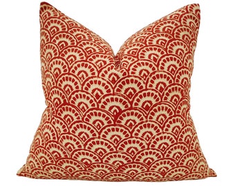 Red Block Print Pillow Cover: Boho Cotton Cushion, 18” x 18”