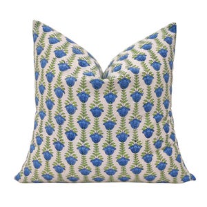 Indian Hand Block Print Throw Pillows Organic Cotton green blue  Flowers, Pillowcase, Cushion Cover Shams FINAL SLAE. both side print