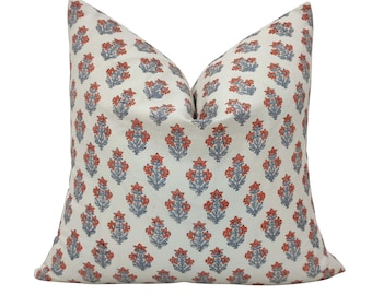 Hand Block Print Cotton Pillow Cover: Floral Buti Design, Custom Size