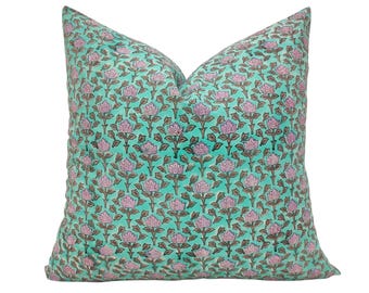 Hand Block Print Pillow Cover: Organic Cotton Floral Cushion Sham