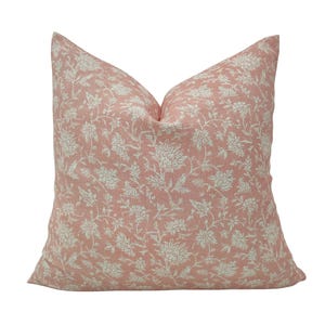 Home || Designer pink white Floral cotton Pillow Cover Block Print Pillow Farmhouse Pillow pink Floral Pillow Neutral Floral Pillow Cover.