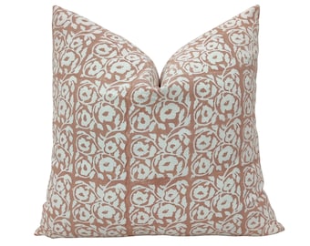 Block Print Floral Pillow Cover: White & Pink Designer Pillow