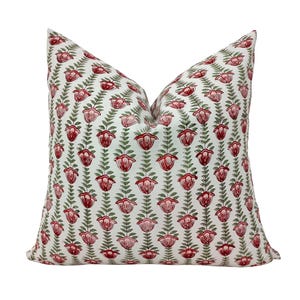 Hand Block Print Pillow Cover: Organic Cotton Pinkish Red Flowers