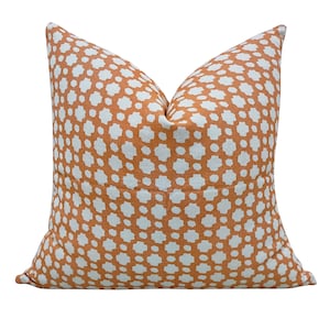 Hand Block Print Cotton Pillow Cover: Orange & White Accent Pillow