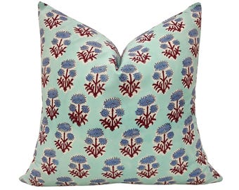 Hand Block Printed Floral Pillow Cover: Farmhouse Decor