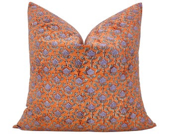Hand Block Print Pillow Cover: Organic Cotton Floral Sham