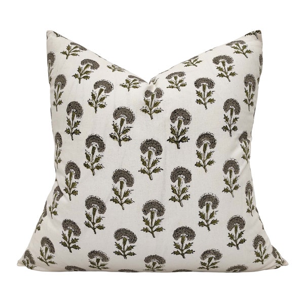 Capa de almofada com estampa floral: algodão verde-cinza boho (20x20)