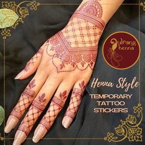 Henna Style Temporary Tattoo Stickers-Henna tattoo- Henna sticker- Red henna- tattoo- 1 hand design