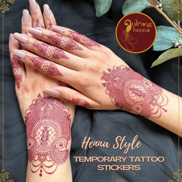 Henna Style Temporary Tattoo Stickers-Henna tattoo- Henna sticker- Red henna- tattoo- 2 hand design