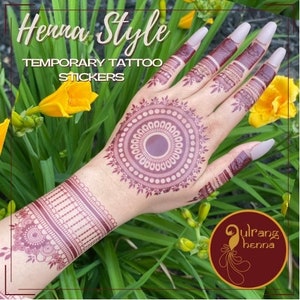 Henna Style Temporary Tattoo Stickers- Henna sticker- Red henna- tattoo- 1 hand design