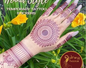 Henna Style Temporary Tattoo Stickers- Henna sticker- Red henna- tattoo- 1 hand design