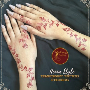 Henna Style Temporary Tattoo Stickers-Henna tattoo- Henna sticker- Red henna- tattoo- 2 hand design- Arabic Henna - Khaleeji Henna