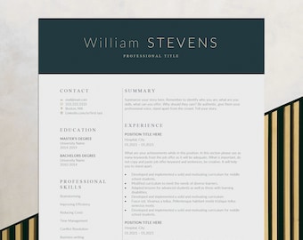 Sleek Resume Template, Modern Cv Template Word, Professional Executive Resume Template, Simple Resume, CEO Resume, Teacher Curriculum Vitae