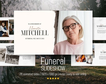 Funeral Slideshow Template with Music, Delicate Memorial Slide Show, Celebration of Life Photo Tribute, In Loving Memory Video Collage