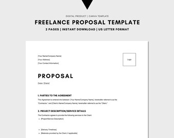 Freelance Proposal Template, Professional Client Project / Service Proposal - Freelancer, Virtual Assistant, Social Media Manager