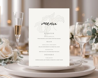 Elegant Wedding Menu Template, Floral Table Menu Card, Aesthetic Printable Design for Garden Wedding, Sophisticated Wedding Dinner Menu