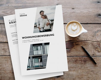 Vorlage für Wohnungsbewerbung in Word. Bewerbungsunterlagen für die Wohnung. Bewerbungsmappe mit Anschreiben für die ideale Mietwohnung.