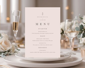 Wedding Menu Template, Floral Table Menu Card, Aesthetic Printable Design for Garden Wedding, Sophisticated Floral Wedding Dinner Menu