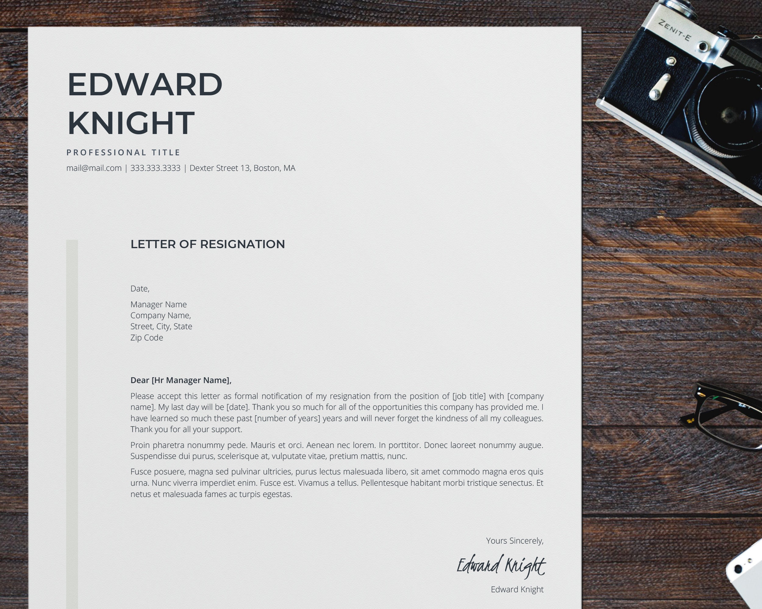 Resignation Letter Template Professional Sample Letter For Etsy Australia