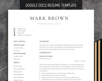 Professional Google Docs Resume Template, Modern Cv Template Word, Elegant Executive Resume Template, Simple Basic Resume, Minimalist Resume