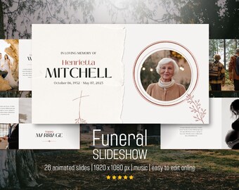 Funeral Slideshow Template with Music, Floral Memorial Slide Show, Celebration of Life Photo Tribute, In Loving Memory Video Collage