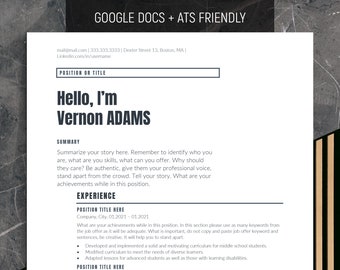 ATS Friendly Resume Template, Modern Cv Template Word, Professional Executive Resume Template, Simple Google Docs Resume, Minimalist Resume