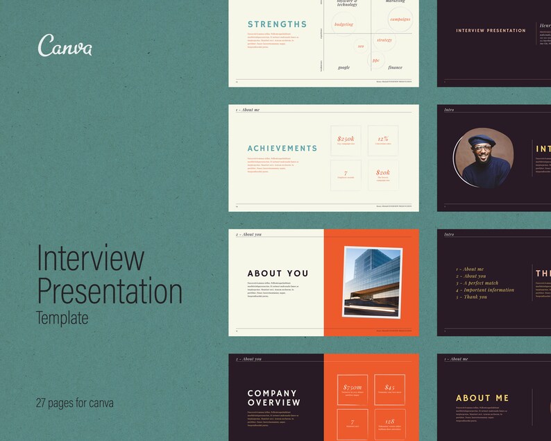 Elegant Interview Presentation Template for Canva Slide Deck Etsy