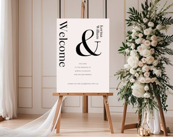 Modern Wedding Welcome Sign - Welcome to Our Wedding Sign Canva Template, Glamour Classic Reception Sign, Printable Poster Signage, Ceremony