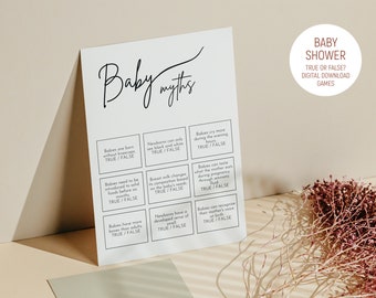 Baby Shower Game - Démystifier les mythes du bébé : vrais ou faux jeux à téléchargement numérique. Divertir les invités. Activités de douche de bébé. Amusant et éducatif.