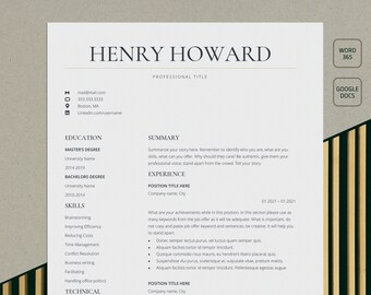 Executive Google Docs Resume Template, Modern Cv Template Word, Professional CEO Resume Template, Simple Basic Resume, Minimalist Resume